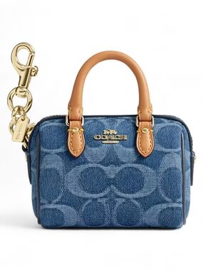 Coach Blue Denim Mini Satchel with Tan Leather Handles & Gold Hardware